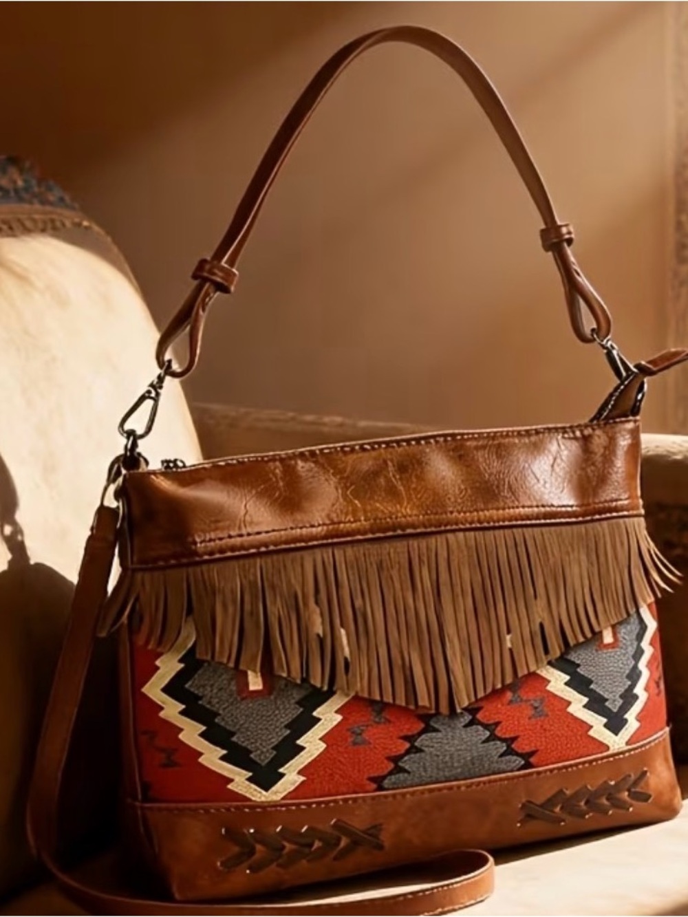 Boho Woven Fabric Fringed Bag